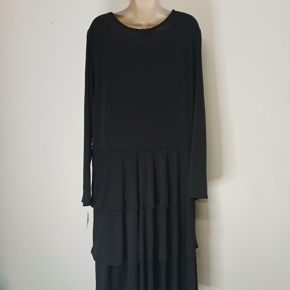 NWT LuLaRoe Georgia Black 3 tier ruffle mid length dress long sleeve size 3X